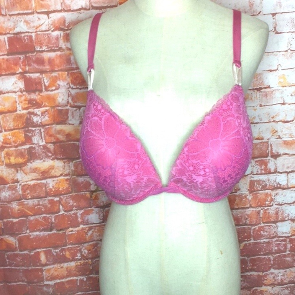 Victoria's Secret Pink Floral Lace Overlay Padded Underwire Push Up Bra